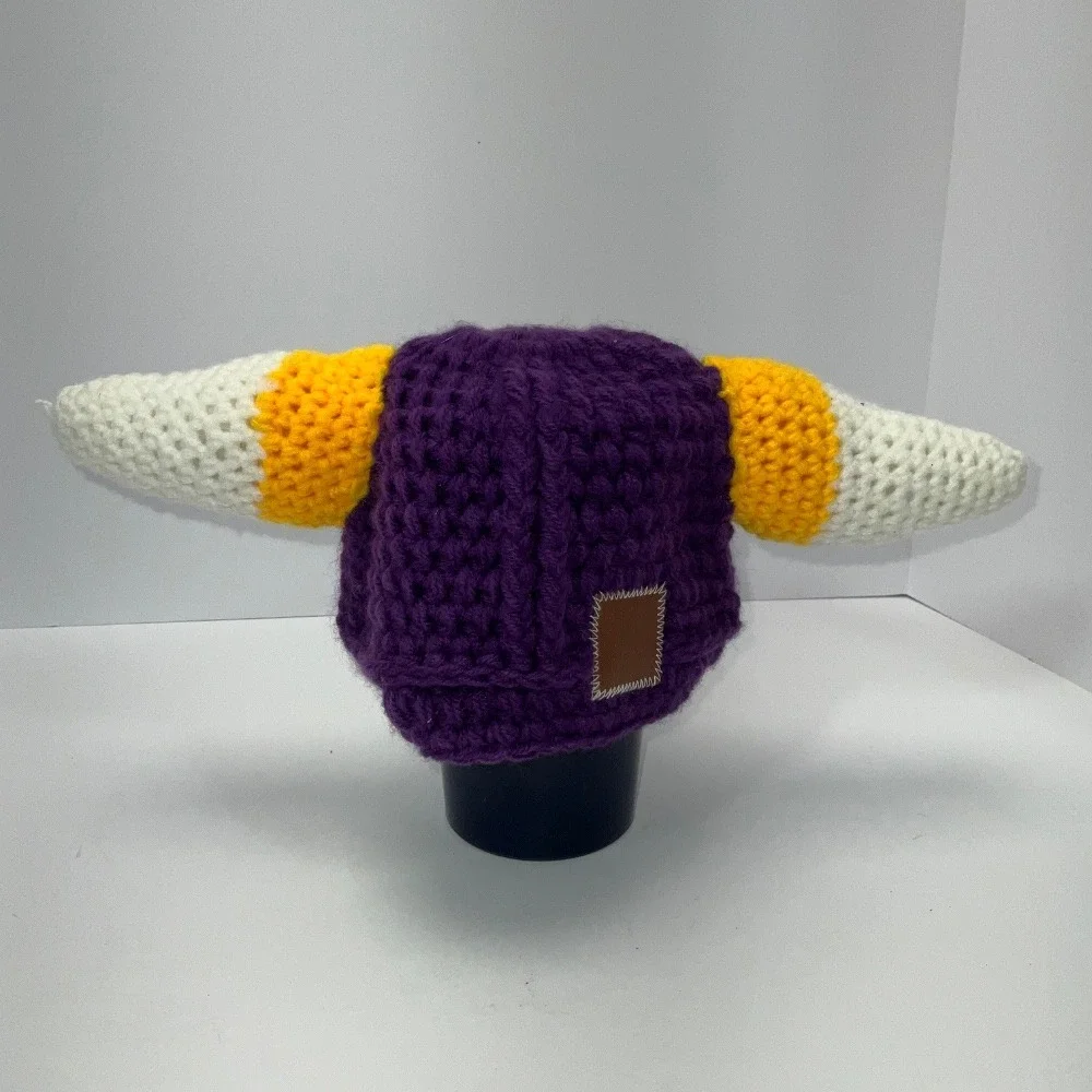 Handmade Minnesota Vikings Kids Stocking Hat with Horns Purple Gold Crochet Knit